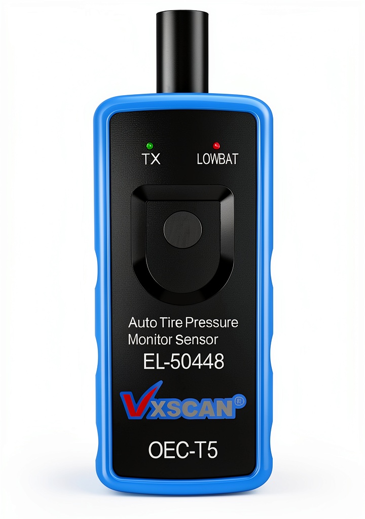 VXSCAN TPMS Relearn Tool connected to a GM vehicle's OBD port