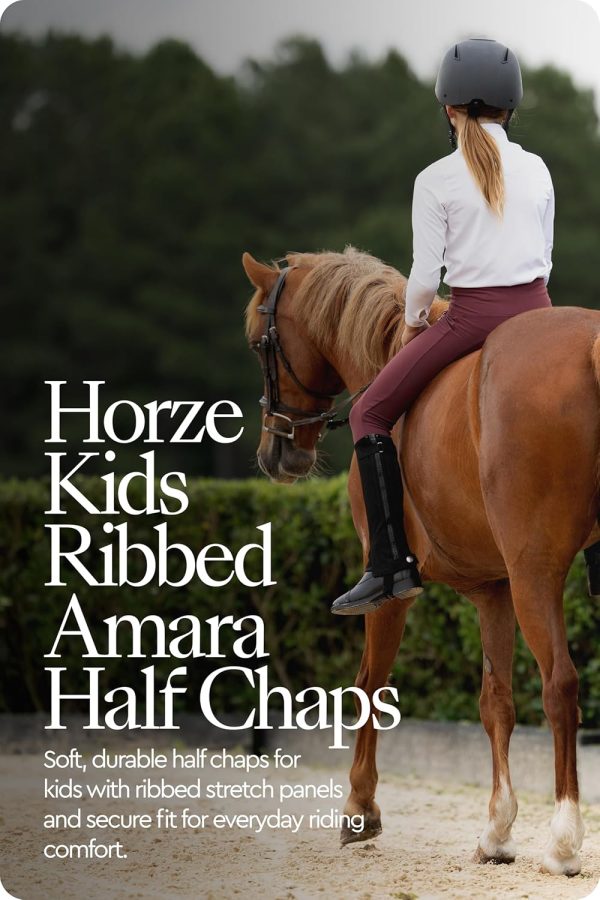 HORZE Black Synthetic Leather Half Chaps for Kids-3