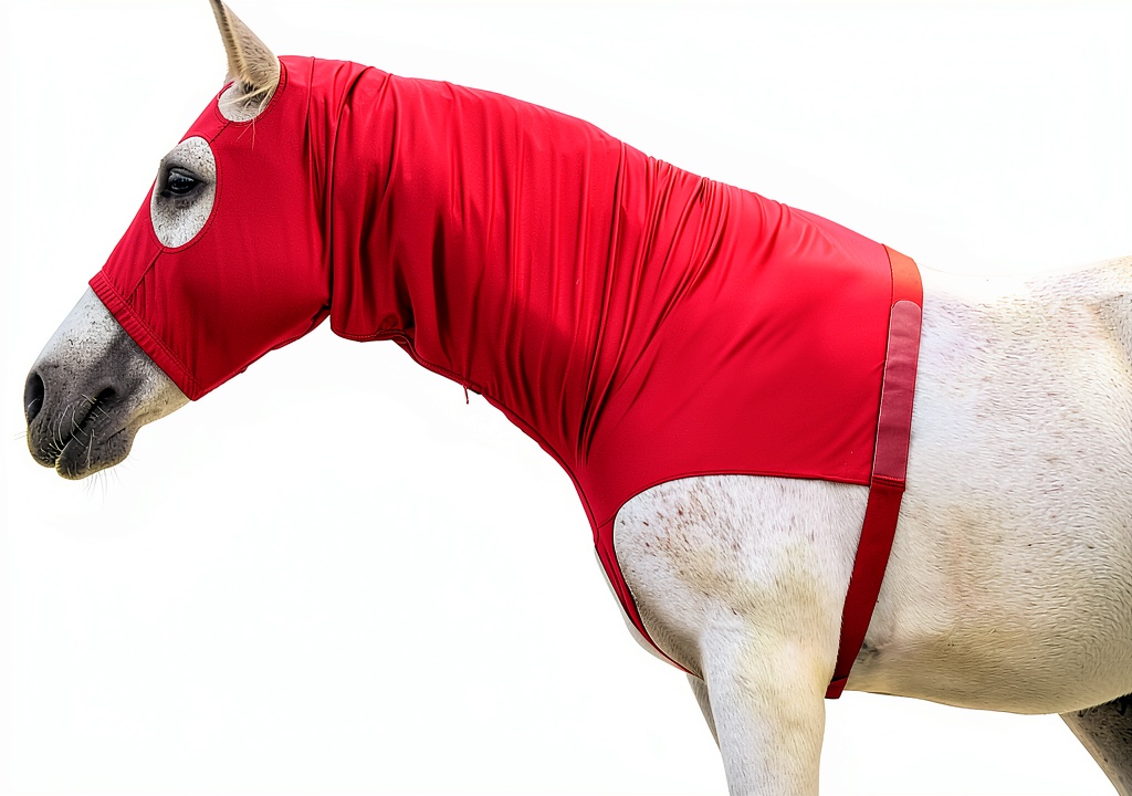 LEAFOREST equestrian protective hood displayed on a horse in a stable
