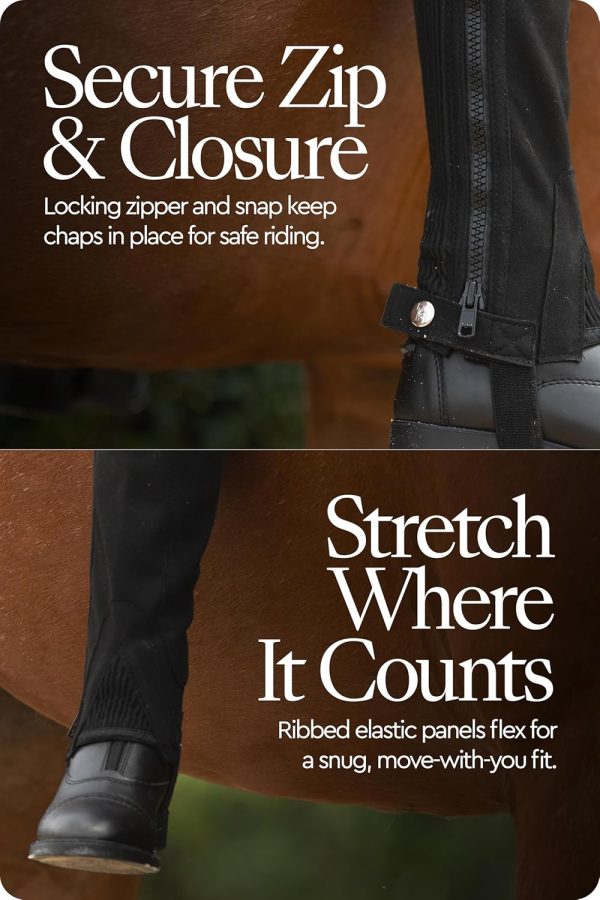 HORZE Black Synthetic Leather Half Chaps for Kids-5