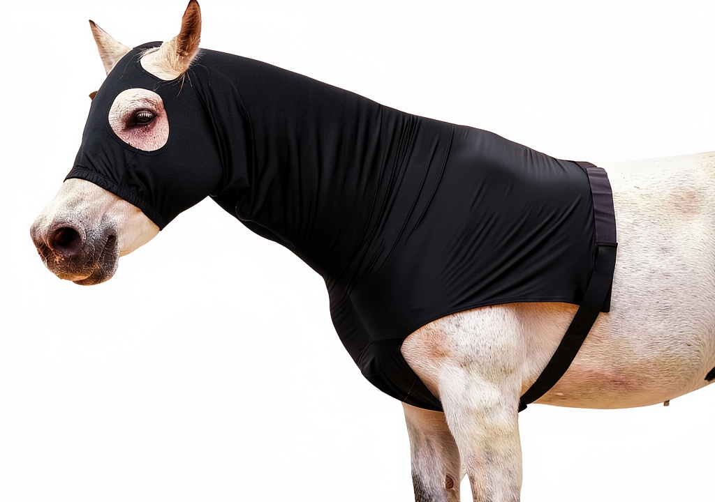 Horse wearing LEAFOREST protective hood in a stable