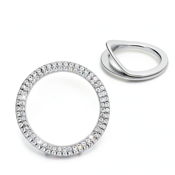 Key Ignition Knob Bling Ring Whaletail Alloy Rhinestone 1.5in White-1