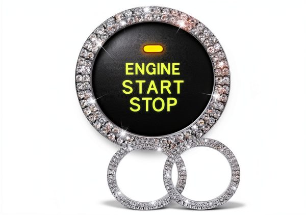 Key Ignition Knob Bling Ring Whaletail Alloy Rhinestone 1.5in White-0