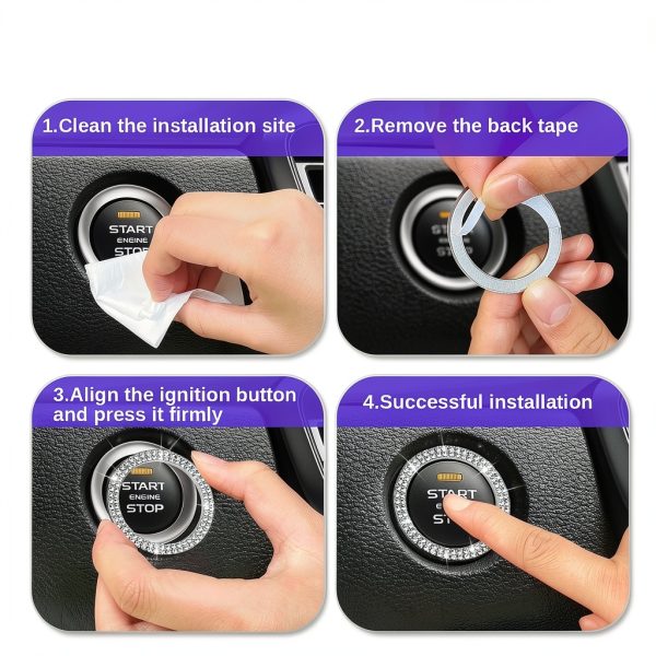 Key Ignition Knob Bling Ring Whaletail Alloy Rhinestone 1.5in White-2