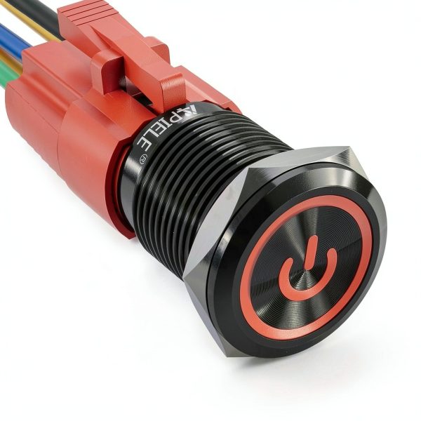 APIELE Pushbutton Switch GQ16BF-11EZP Red/Black Shell Waterproof 12V-0