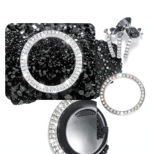 Key Ignition Knob Bling Ring Whaletail Alloy Rhinestone 1.5in White-6