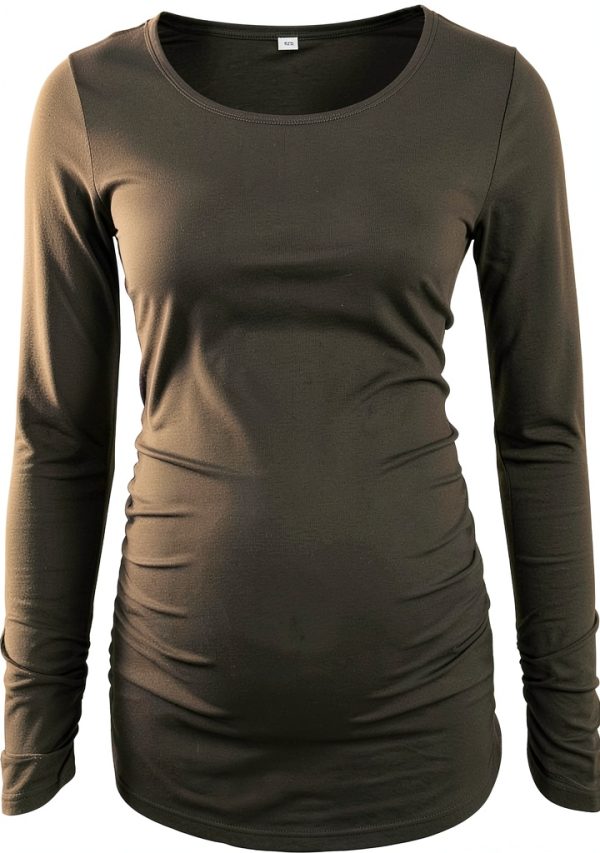 Ecavus Women's Maternity Sleeve Tunic with Side Ruche Olive Medium-1