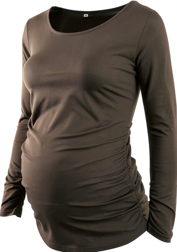 Ecavus Women's Maternity Sleeve Tunic with Side Ruche Olive Medium-0