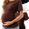 Ficerd Women's Maternity Shirts 3-Pack Boat Neck Short Sleeve Tunic-0