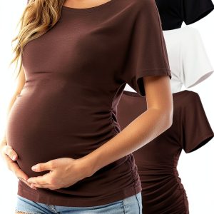 Ficerd Women's Maternity Shirts 3-Pack Boat Neck Short Sleeve Tunic-0